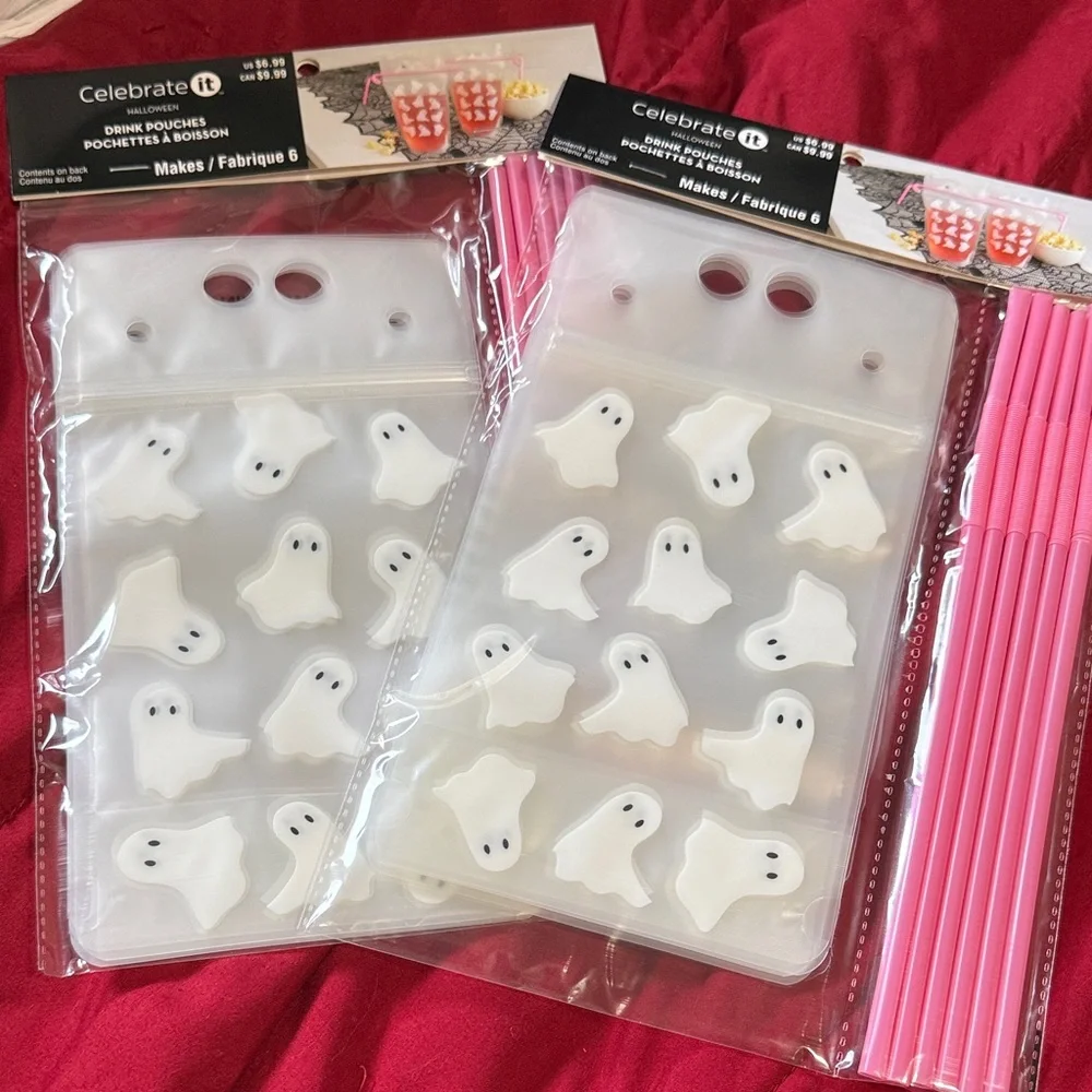 Drink Pouches with Pink Straws